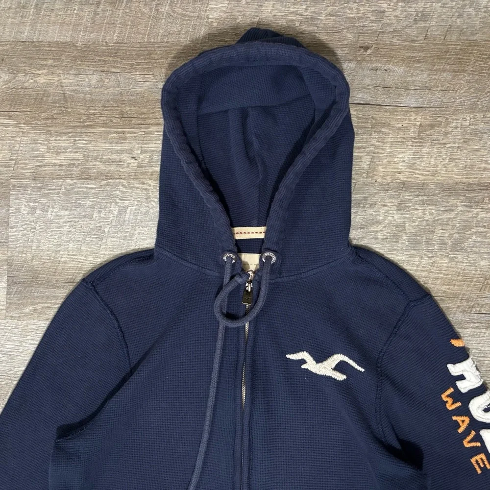 Hollister Waffle Knit Full Zip Hoodie Men's M Blue Fleece Y2K Wave Crashers - Picture 4 of 10